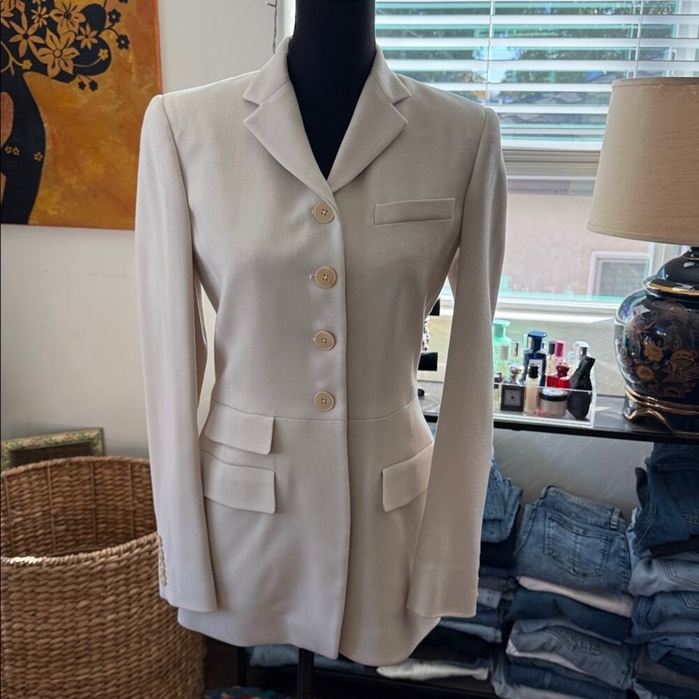 Vintage 90s Ralph Lauren Purple Label Union Made Cream Wool Equestrian Jacket